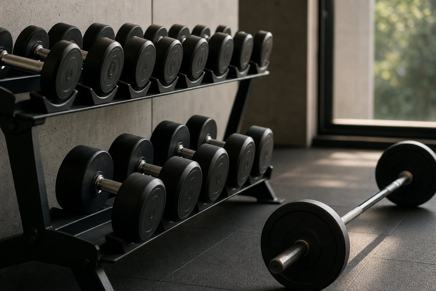 Dumbbell rack in a quiet gym